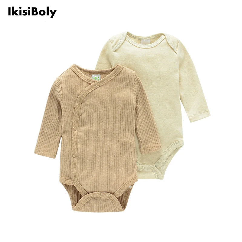 Babies 3-6-9-12M Long Sleeve Rompers Newborn Girls Boys 2-Pack Playsuits Set Infant One Piece Bodysuits Jumpsuit Outfits