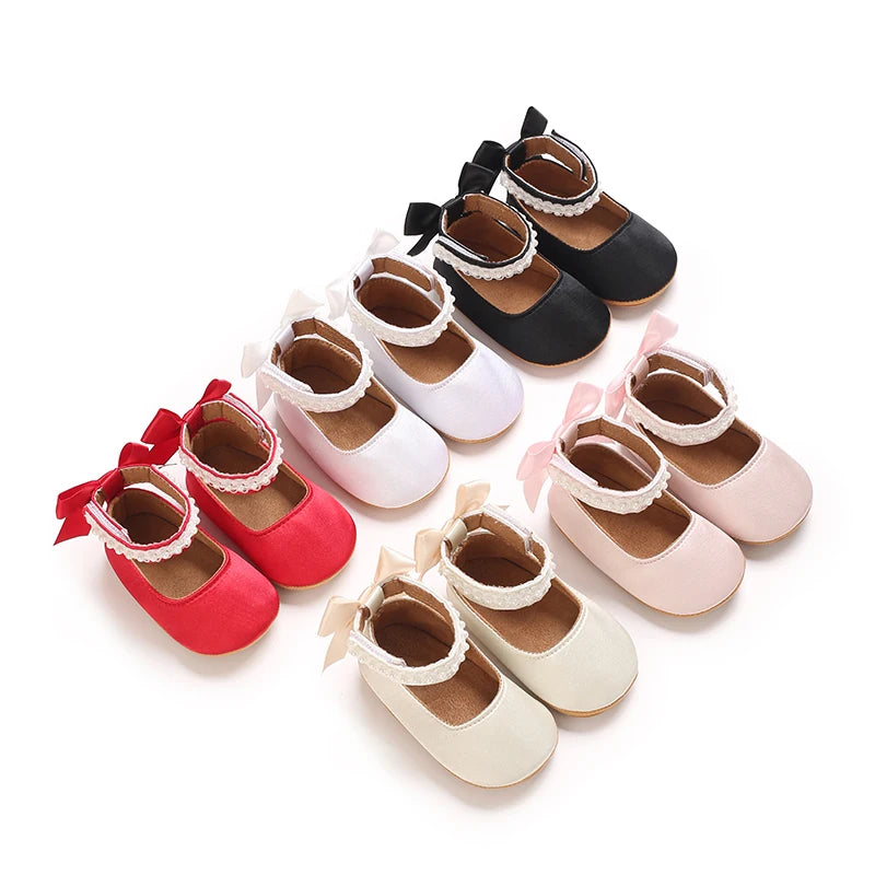 Infant Baby Girls Mary Jane Flats Bow Non-Slip Soft Sole Princess Toddler First Walkers Sneaker Wedding Dress Dancing Shoes