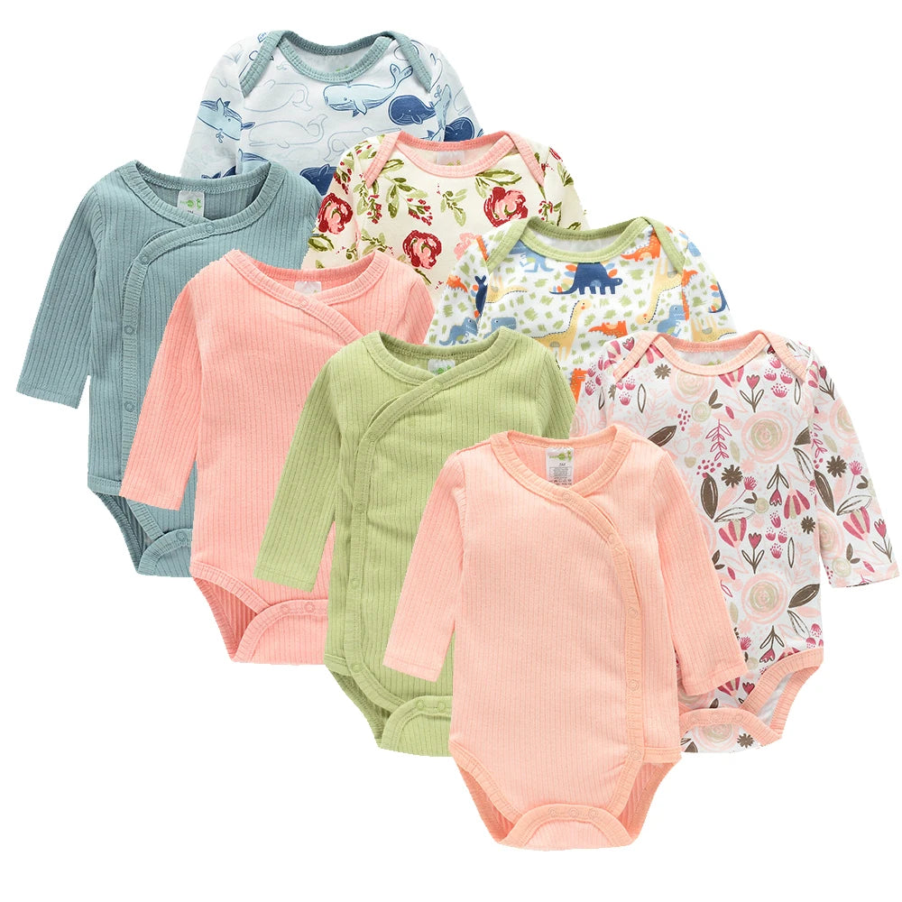 Babies 3-6-9-12M Long Sleeve Rompers Newborn Girls Boys 2-Pack Playsuits Set Infant One Piece Bodysuits Jumpsuit Outfits