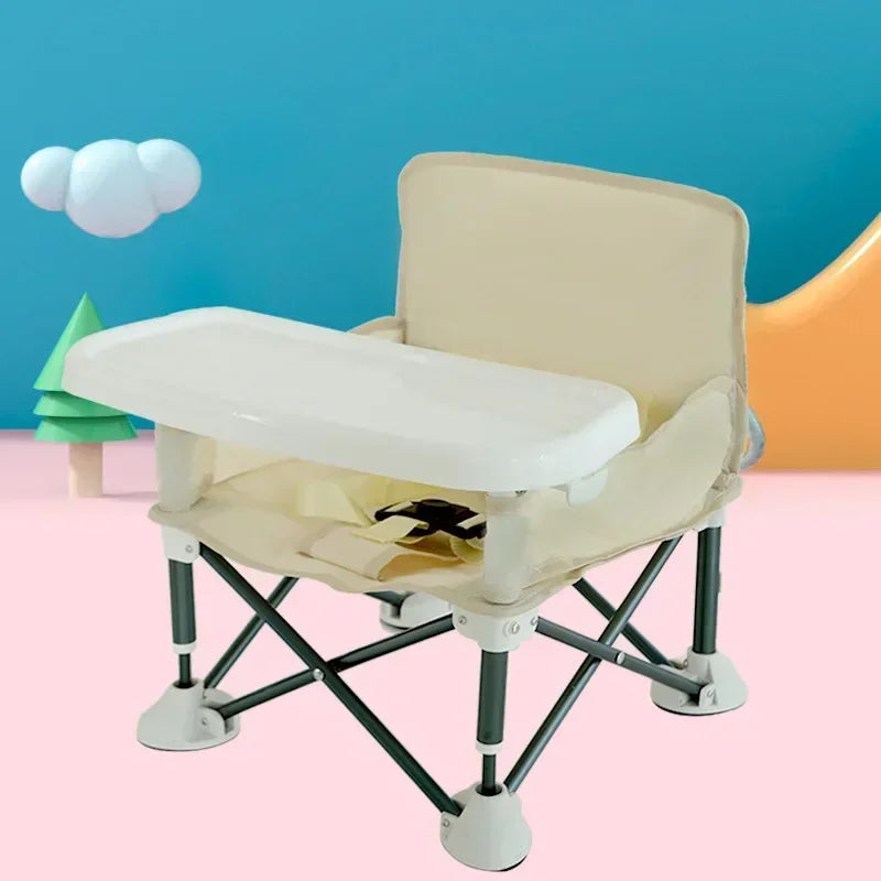 Baby Feeding Dining Chair Foldable Portable Baby Chair with Safe Belt Aluminium Alloy Travel for Camping Picnics Beach Seat