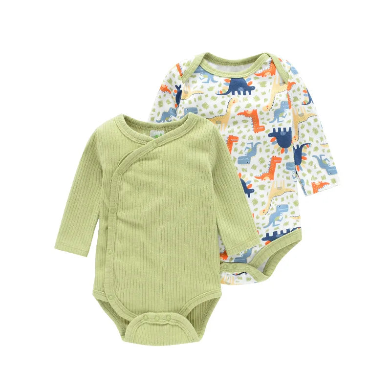 Babies 3-6-9-12M Long Sleeve Rompers Newborn Girls Boys 2-Pack Playsuits Set Infant One Piece Bodysuits Jumpsuit Outfits