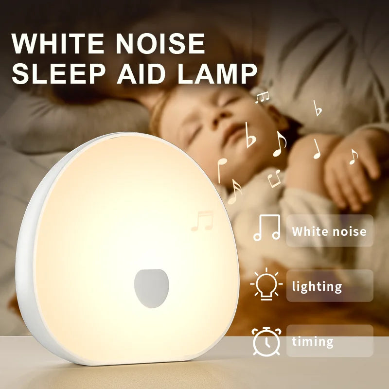 Mini Night Light with White Noise, 10 Soothing Sounds, 15/30min Timer, Colorful Lighting, Rechargeable Portable Night Light