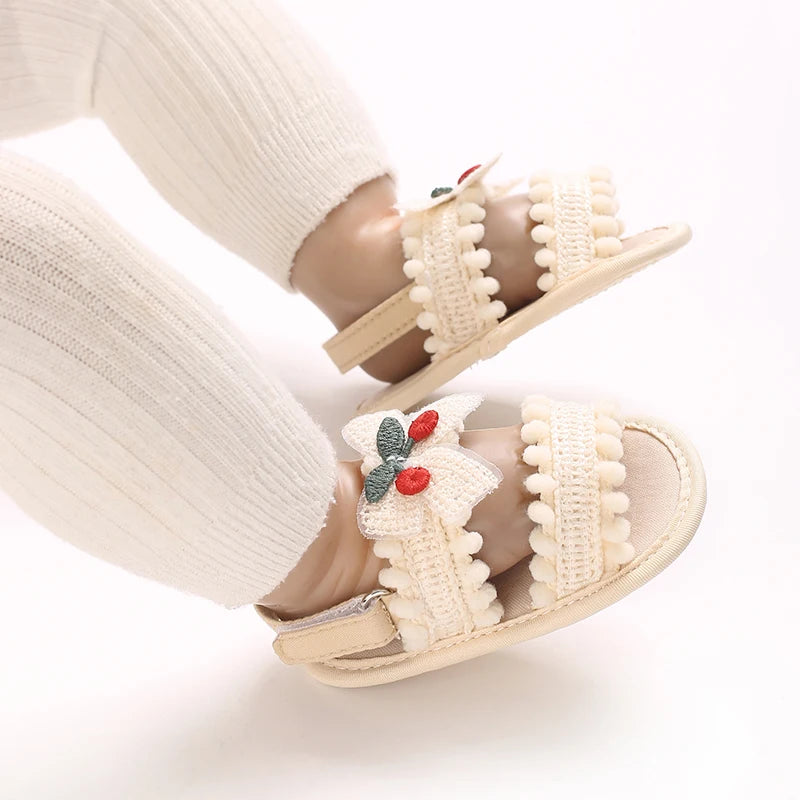 Newborn Baby Girls Mary Jane Flats Cute Bowknot Wedding Dress Shoes Non-Slip First Walkers Embroidery Flower Soft Shoes
