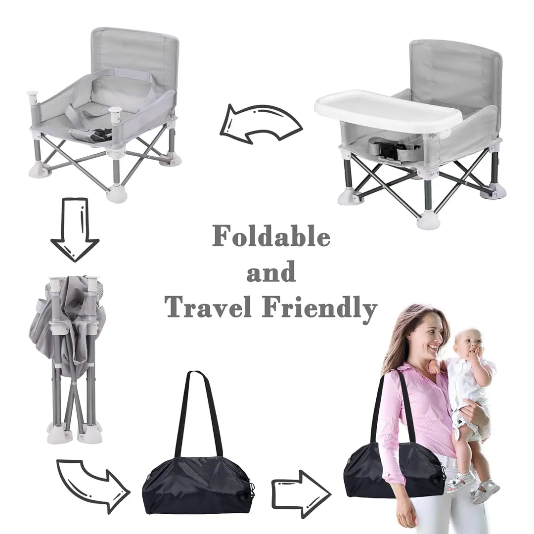 Folding Chair Baby Camping Chair Folding Camping High Chair For Baby Portable Travel Booster Seat With Food Tray & Straps