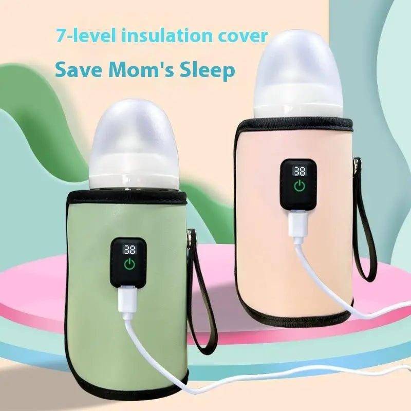 **1 Set 7 Temperature Adjust Insulated Breastmilk Warm Bag USB Charging Feeding Bottle Heater Heating Sleeve Milk Warmer