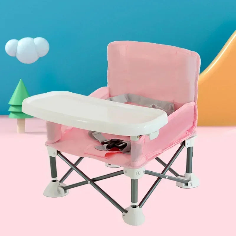 Baby Feeding Dining Chair Foldable Portable Baby Chair with Safe Belt Aluminium Alloy Travel for Camping Picnics Beach Seat