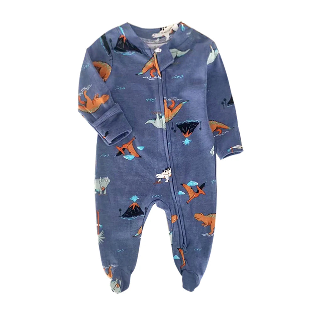 Newborn Baby Footed Pajamas Zipper Romper Long Sleeve Cotton Jumpsuit Solid White 0-12 Months Unisex Baby Clothes