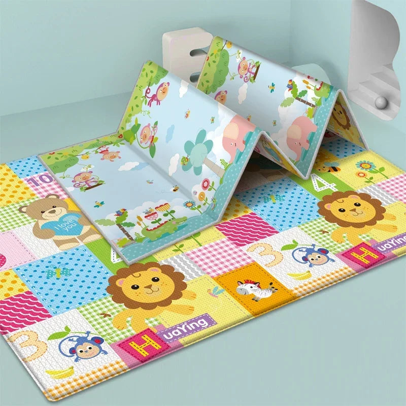 97*177cm Baby Play Mat Foldable Children Carpet Double-Sided Pattern Kid Room Carpet Educational Activity Surface Easy to Carry