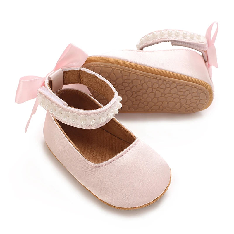 Infant Baby Girls Mary Jane Flats Bow Non-Slip Soft Sole Princess Toddler First Walkers Sneaker Wedding Dress Dancing Shoes