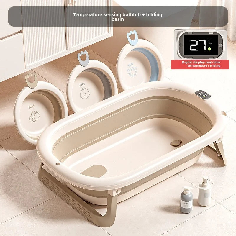 Foldable Baby Bathtub with Digital Temperature Display, Large Smart Thermostatic Infant Bath Tub for Newborns