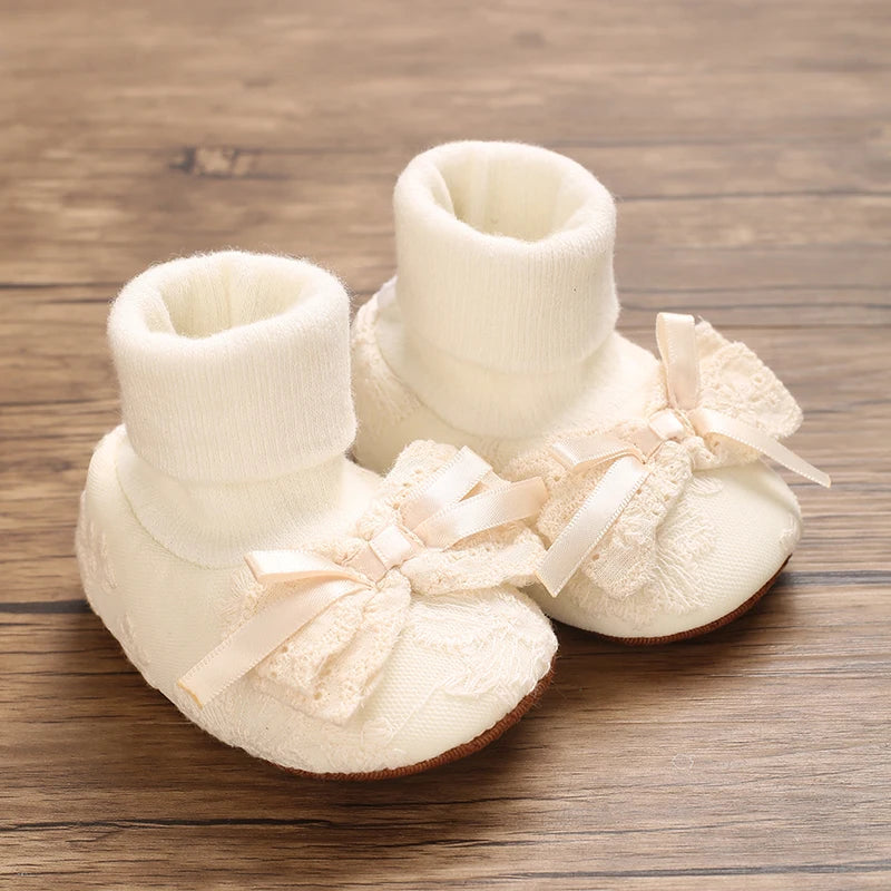 Newborn Baby Girls Mary Jane Flats Cute Bowknot Wedding Dress Shoes Non-Slip First Walkers Embroidery Flower Soft Shoes