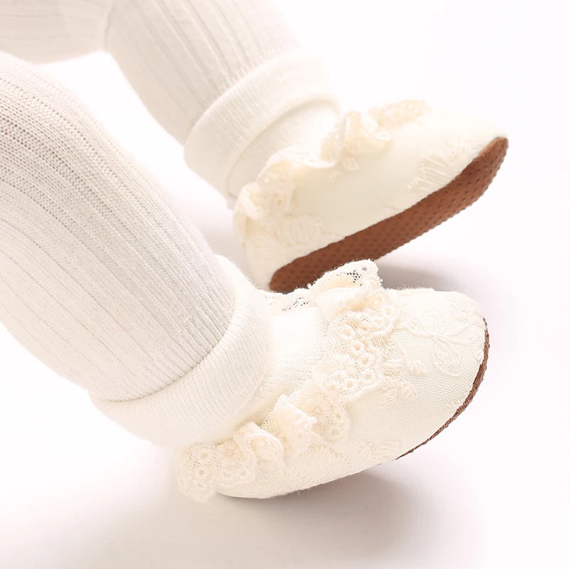 Newborn Baby Girls Mary Jane Flats Cute Bowknot Wedding Dress Shoes Non-Slip First Walkers Embroidery Flower Soft Shoes