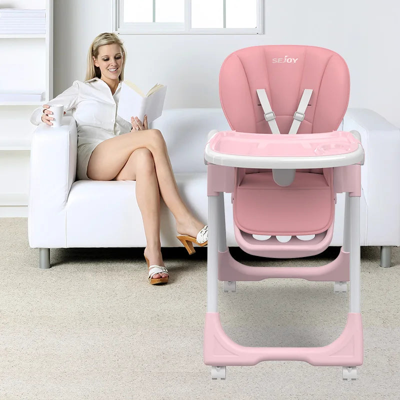 SEJOY Baby Feeding Chair with Dining Table High Chair for Feeding Children's Folding Dining Chair with Wheel