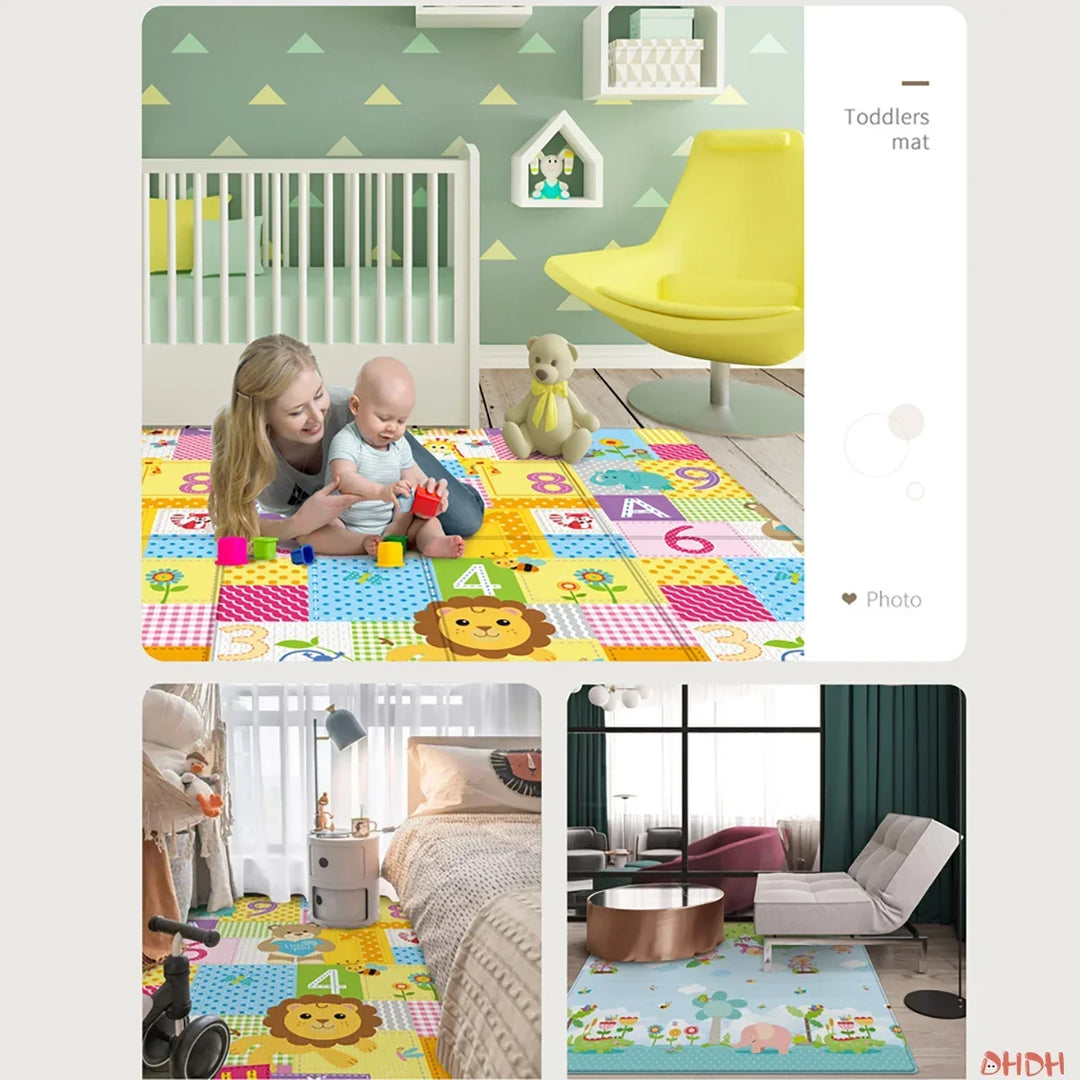 97*177cm Baby Play Mat Foldable Children Carpet Double-Sided Pattern Kid Room Carpet Educational Activity Surface Easy to Carry