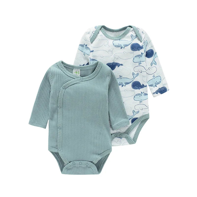 Babies 3-6-9-12M Long Sleeve Rompers Newborn Girls Boys 2-Pack Playsuits Set Infant One Piece Bodysuits Jumpsuit Outfits