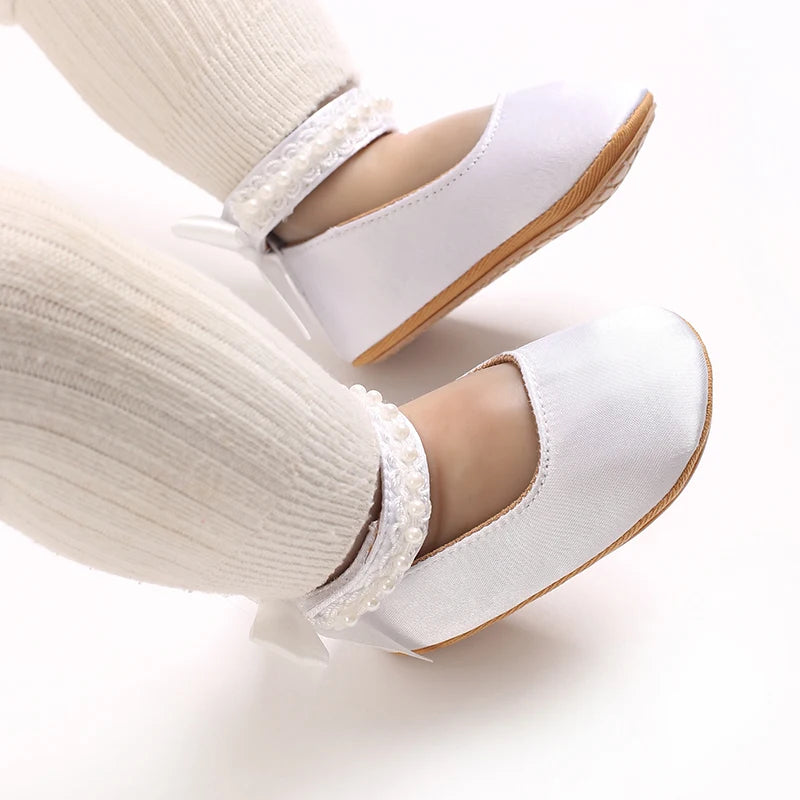 Infant Baby Girls Mary Jane Flats Bow Non-Slip Soft Sole Princess Toddler First Walkers Sneaker Wedding Dress Dancing Shoes