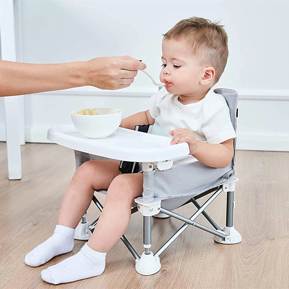 Folding Chair Baby Camping Chair Folding Camping High Chair For Baby Portable Travel Booster Seat With Food Tray & Straps