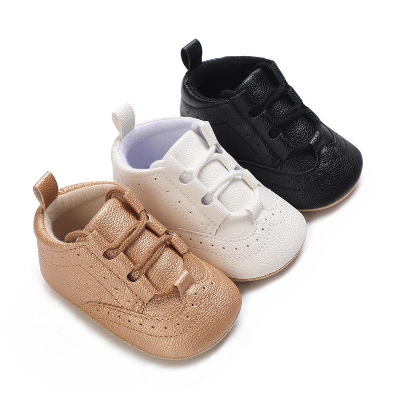 Solid Color Newborn Baby Boys' tie Shoes Moccasin Fashion Casual Sports Shoes White Baptist Soft Sole Anti Slip First Step