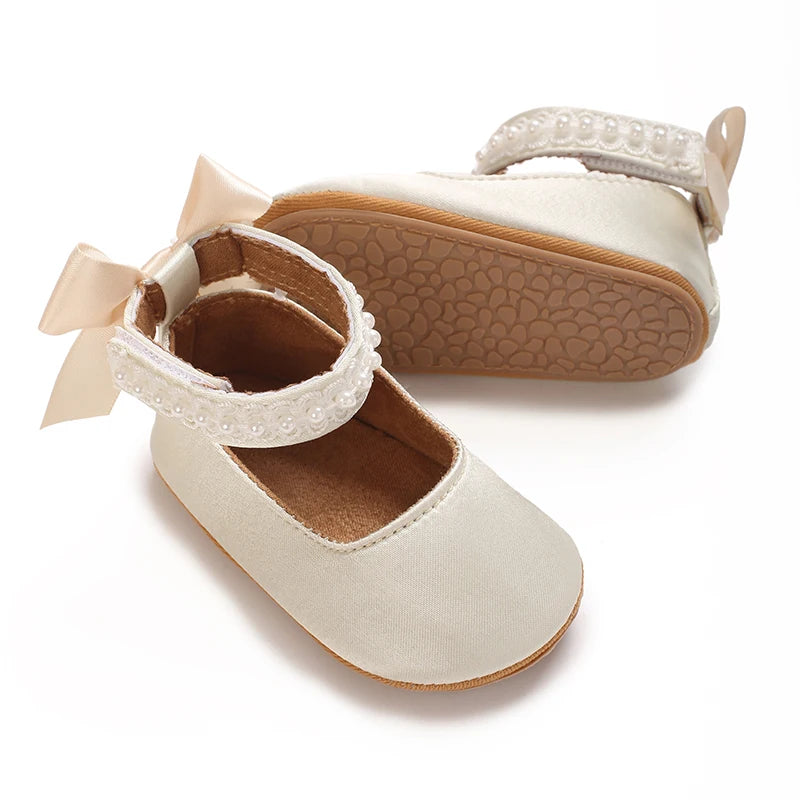 Infant Baby Girls Mary Jane Flats Bow Non-Slip Soft Sole Princess Toddler First Walkers Sneaker Wedding Dress Dancing Shoes