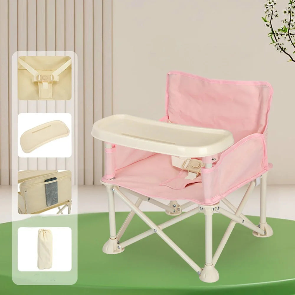 Comfortable Baby Foldable Chair Feeding Household Children's Folding Chair With Safty Belt Outdoor Baby Dining Seat