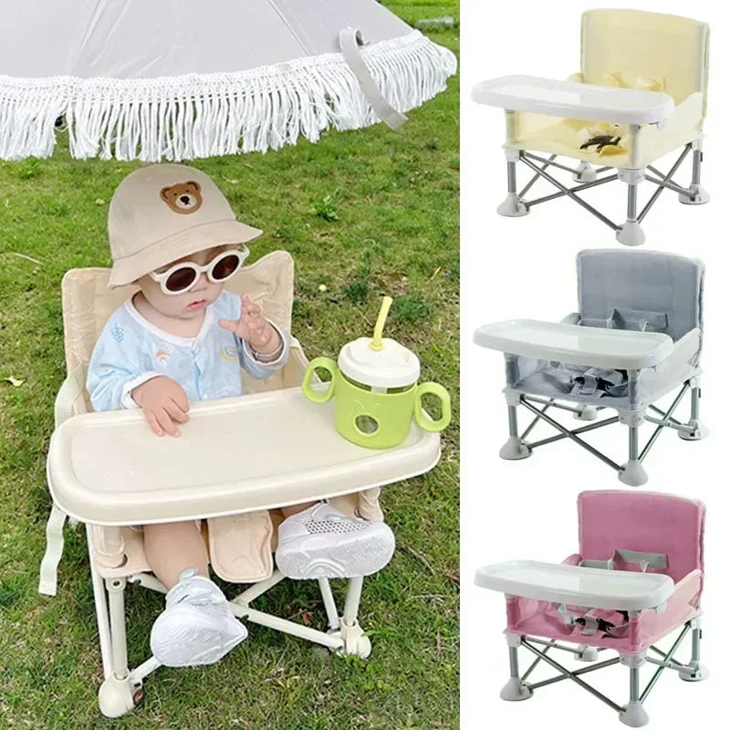 Baby Feeding Dining Chair Foldable Portable Baby Chair with Safe Belt Aluminium Alloy Travel for Camping Picnics Beach Seat
