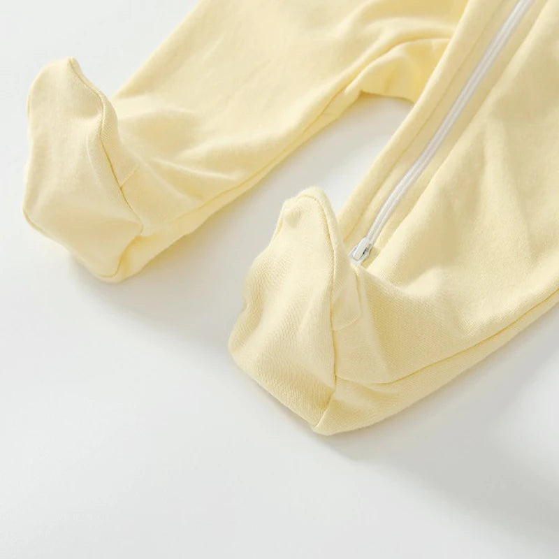 Newborn Baby Boys Girls Clothing 0-3 Months Pure Cotton Zipper Jumpsuit Long Sleeve Solid Color Bind Foot Bodysuits