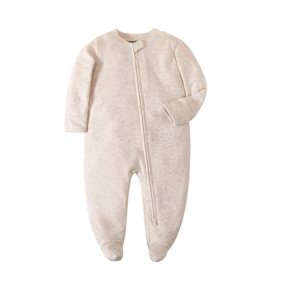 Newborn Baby Footed Pajamas Zipper Romper Long Sleeve Cotton Jumpsuit Solid White 0-12 Months Unisex Baby Clothes