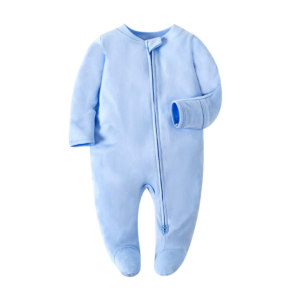Newborn Baby Footed Pajamas Zipper Romper Long Sleeve Cotton Jumpsuit Solid White 0-12 Months Unisex Baby Clothes