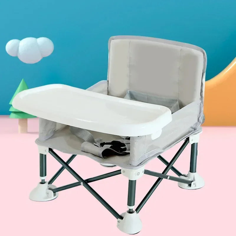 Baby Feeding Dining Chair Foldable Portable Baby Chair with Safe Belt Aluminium Alloy Travel for Camping Picnics Beach Seat