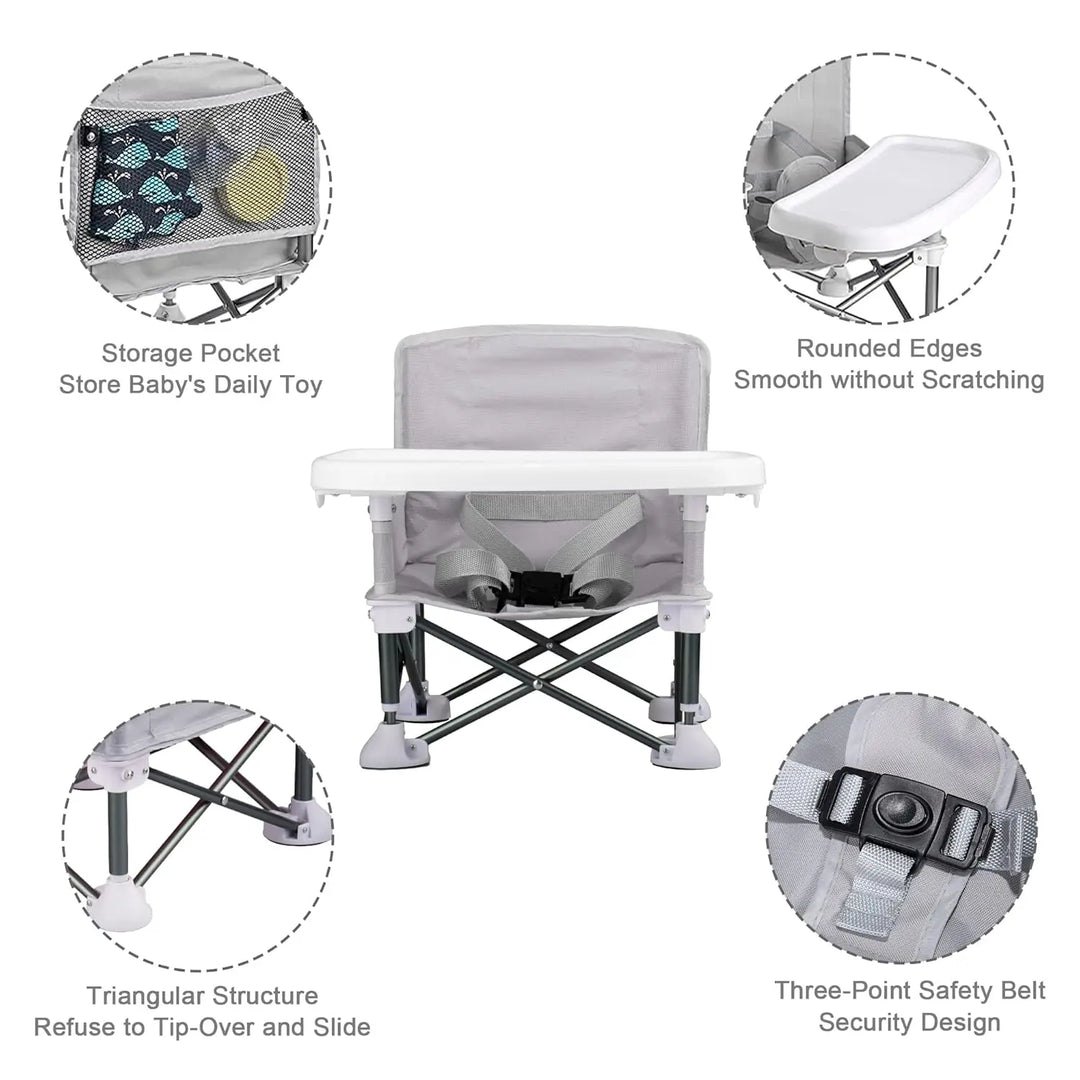 Folding Chair Baby Camping Chair Folding Camping High Chair For Baby Portable Travel Booster Seat With Food Tray & Straps