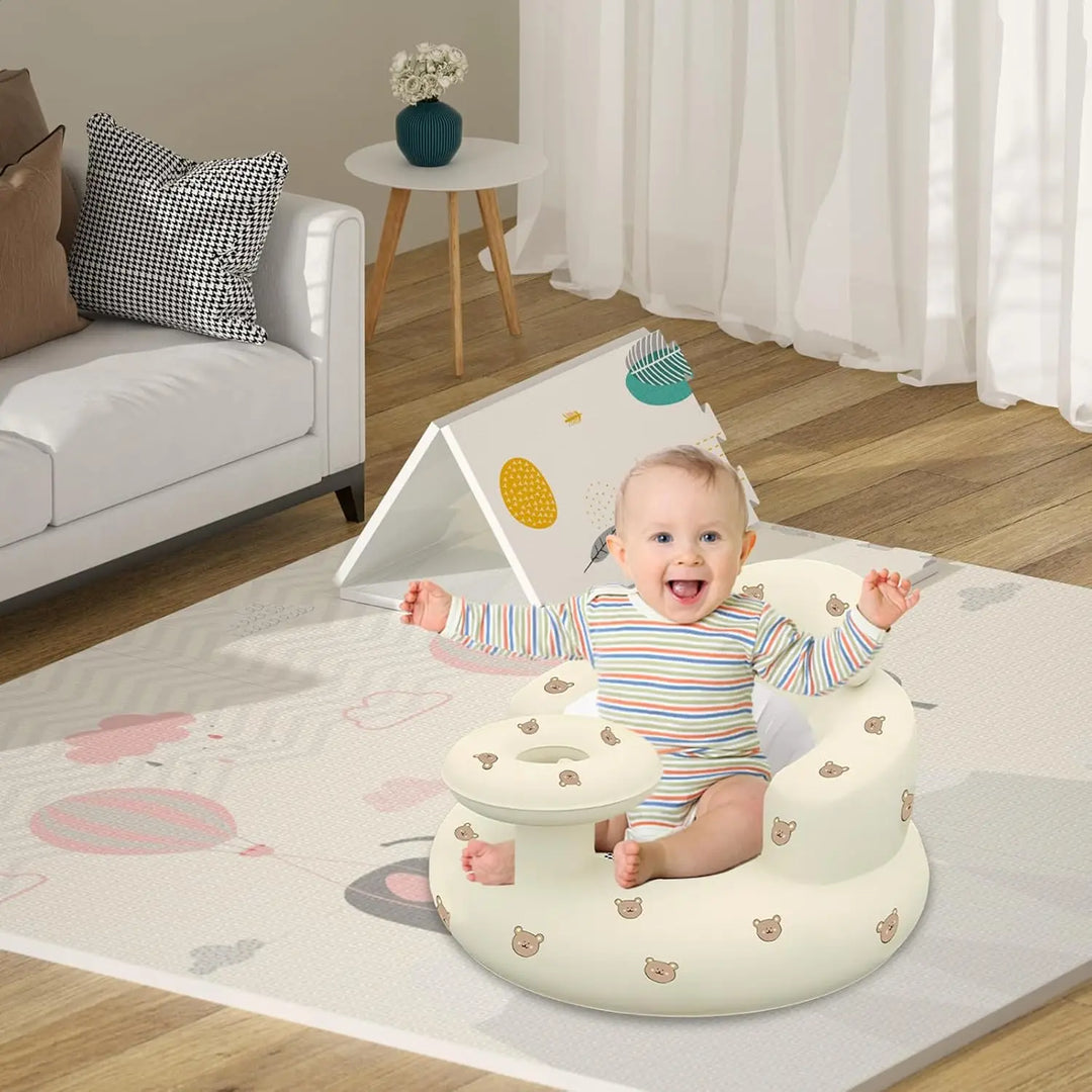 Baby Sofa Inflatable Seat for Babies  Chair with Tray, Built in Air Pump Infant Back Support Sofa Toddler Chair for Sitting Up