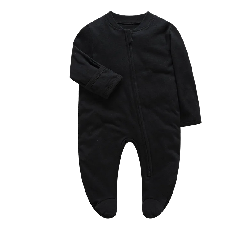 Newborn Baby Footed Pajamas Zipper Romper Long Sleeve Cotton Jumpsuit Solid White 0-12 Months Unisex Baby Clothes