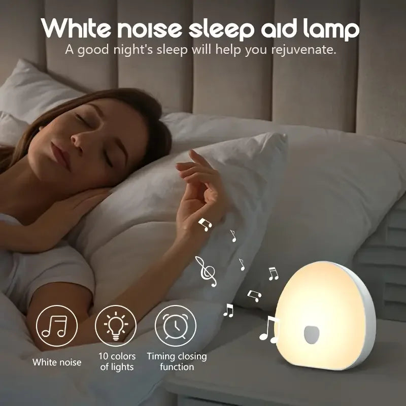 Mini Night Light with White Noise, 10 Soothing Sounds, 15/30min Timer, Colorful Lighting, Rechargeable Portable Night Light