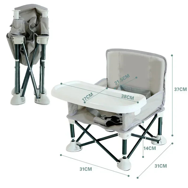 Baby Feeding Dining Chair Foldable Portable Baby Chair with Safe Belt Aluminium Alloy Travel for Camping Picnics Beach Seat
