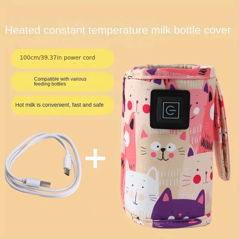 Portable USB Milk Warmer for Travel Electric Baby Bottle Heater with 3/5 Speed Options And Insulated Bag Fast Heating Water Warm