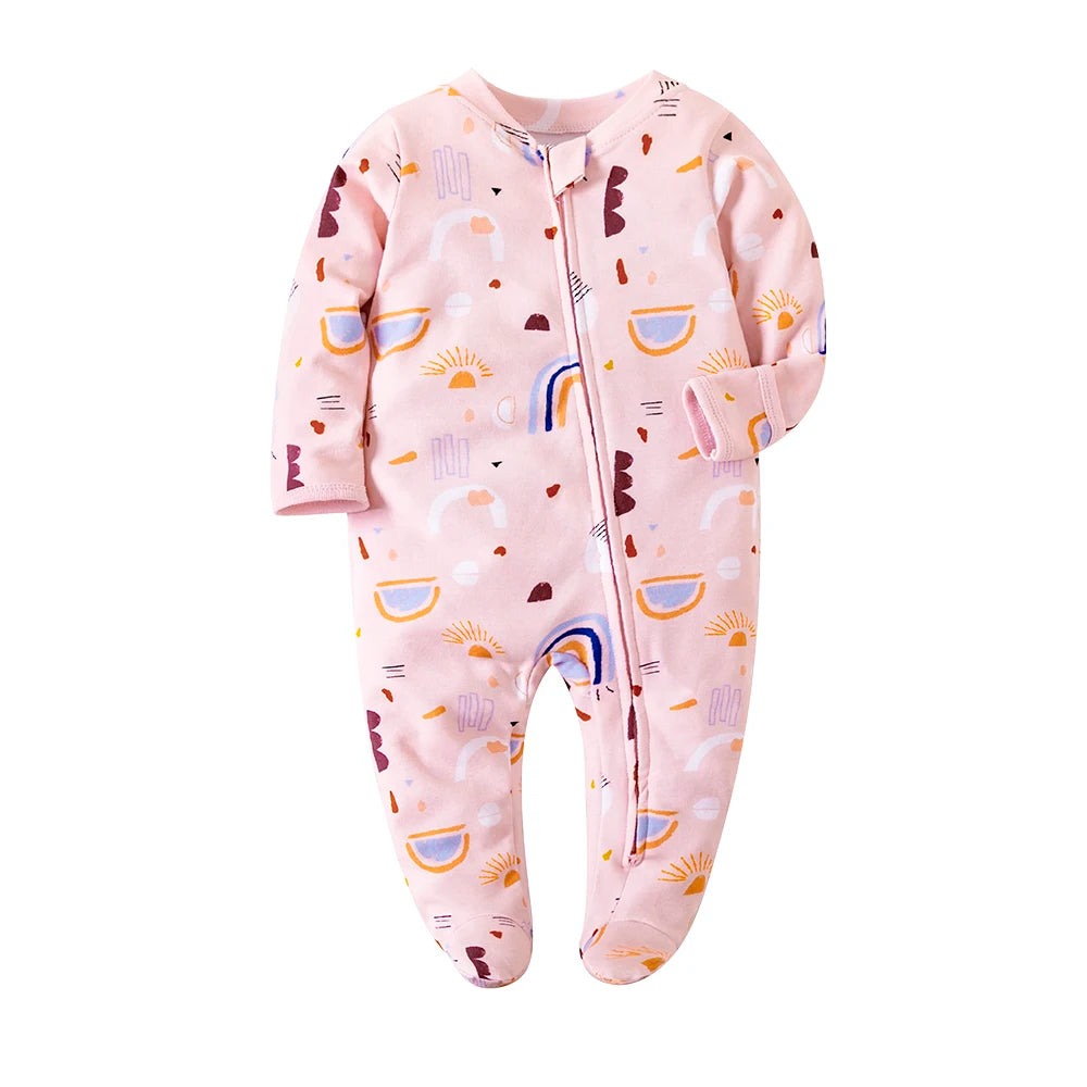 Newborn Baby Footed Pajamas Zipper Romper Long Sleeve Cotton Jumpsuit Solid White 0-12 Months Unisex Baby Clothes