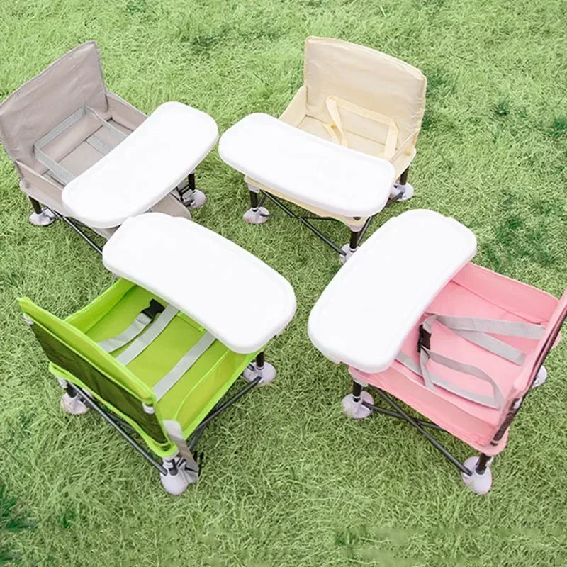 Baby Feeding Dining Chair Foldable Portable Baby Chair with Safe Belt Aluminium Alloy Travel for Camping Picnics Beach Seat