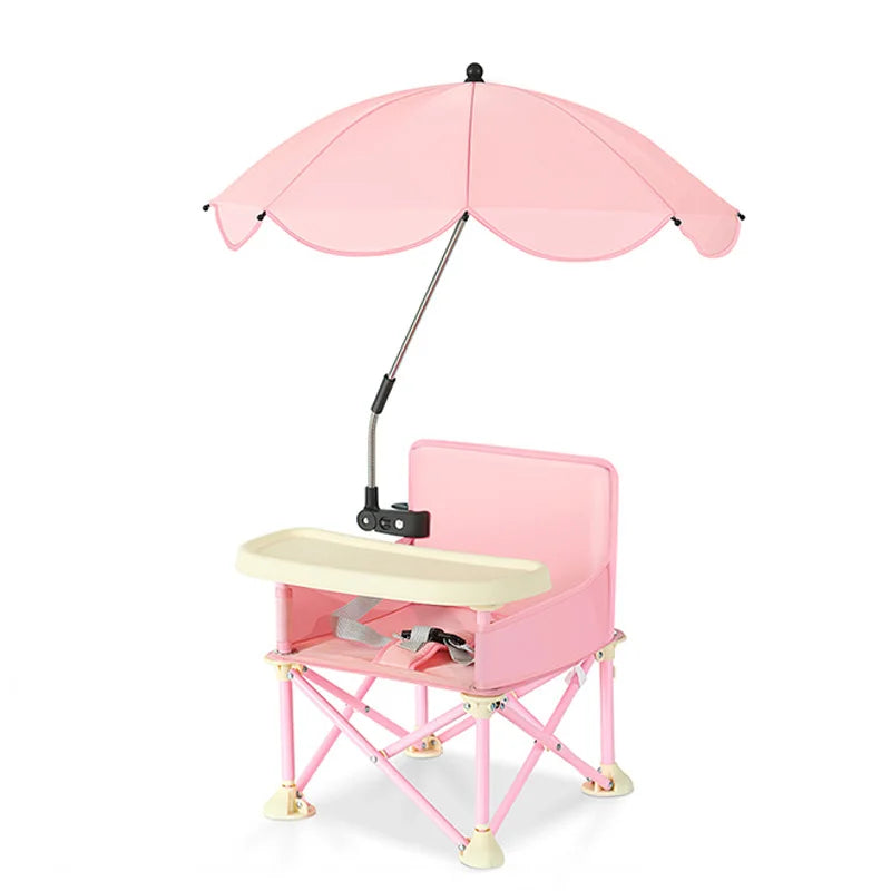 Folding Baby Chair with Umbrella Outdoor Beach Travel Baby Eating Seats Sunshade Awning Detachable Feeding Tray Kids Chairs