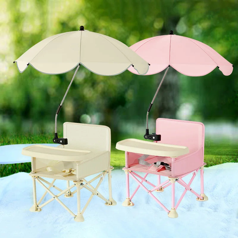 Folding Baby Chair with Umbrella Outdoor Beach Travel Baby Eating Seats Sunshade Awning Detachable Feeding Tray Kids Chairs