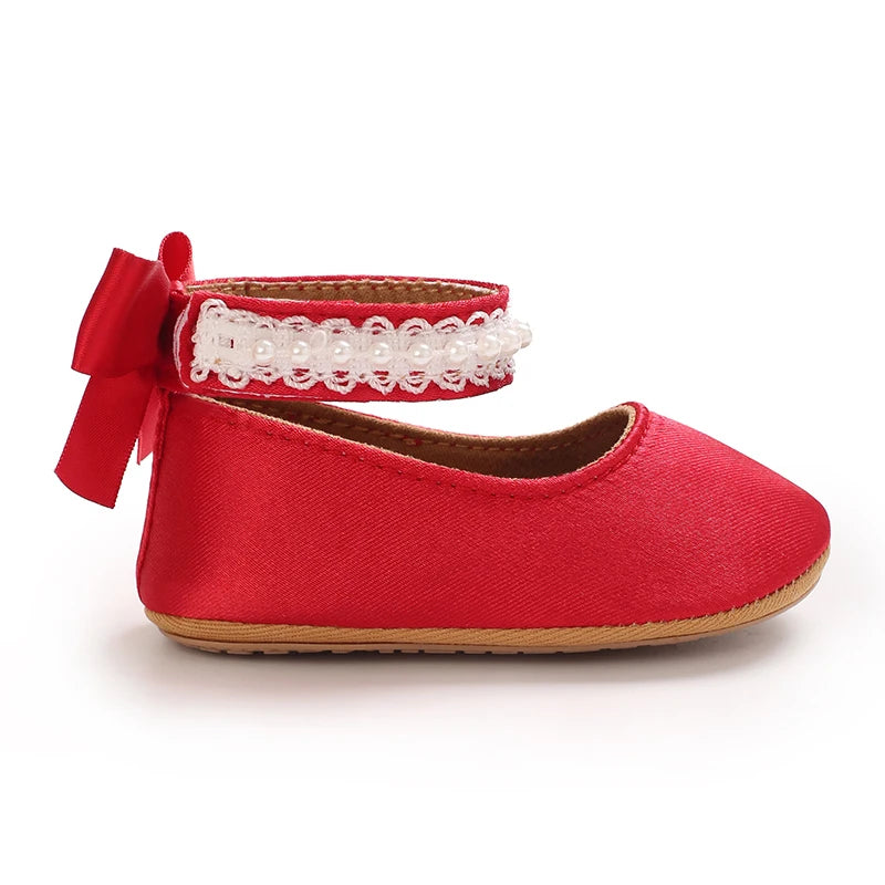 Infant Baby Girls Mary Jane Flats Bow Non-Slip Soft Sole Princess Toddler First Walkers Sneaker Wedding Dress Dancing Shoes