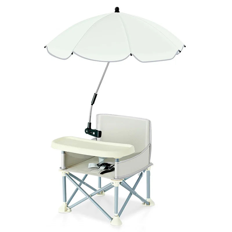 Folding Baby Chair with Umbrella Outdoor Beach Travel Baby Eating Seats Sunshade Awning Detachable Feeding Tray Kids Chairs