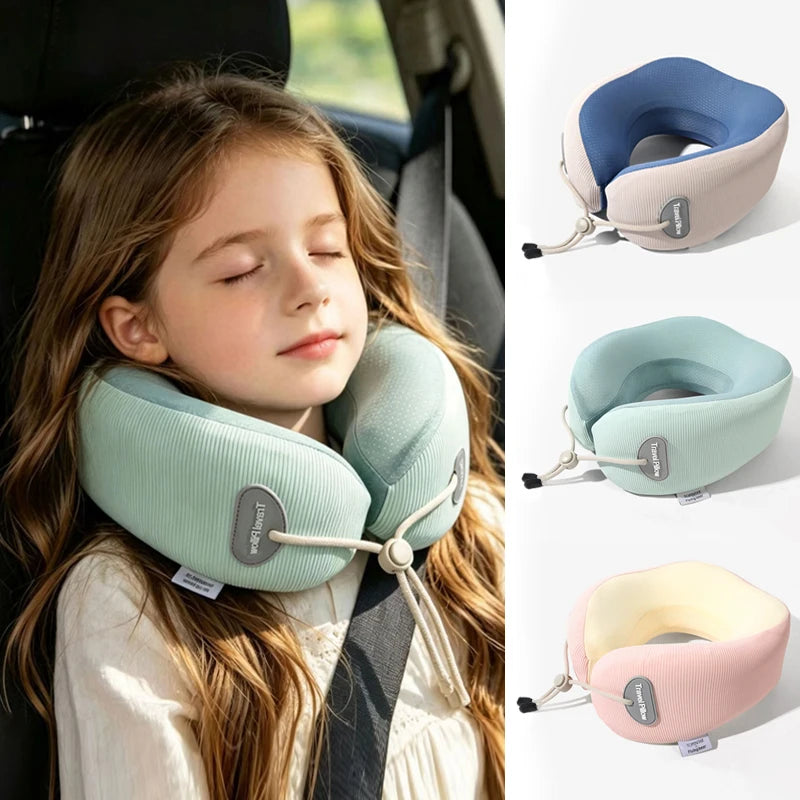 Kid's U-Shaped Memory Foam Neck Pillow for Naps Travel Slow Rebound 360° Support Neck Pillow with Removable Cover for Children