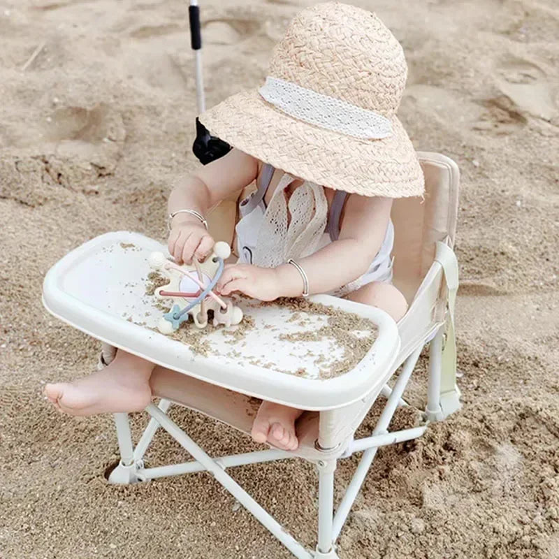 Baby Feeding Dining Chair Foldable Portable Baby Chair with Safe Belt Aluminium Alloy Travel for Camping Picnics Beach Seat