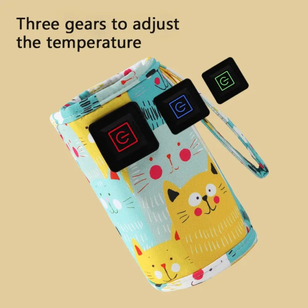 Portable USB Milk Warmer for Travel Electric Baby Bottle Heater with 3/5 Speed Options And Insulated Bag Fast Heating Water Warm