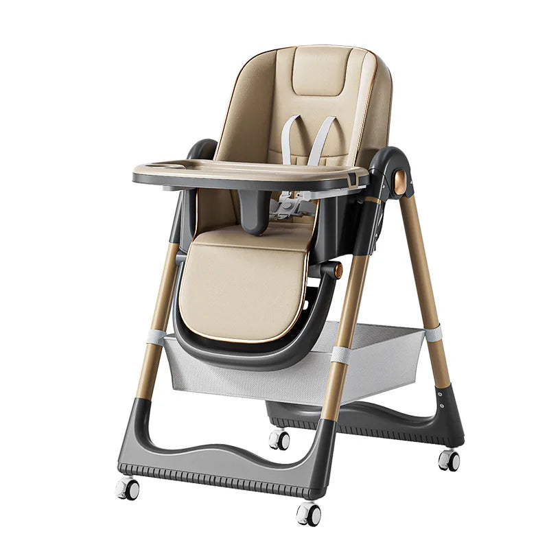 PANGDUBE Baby High Chair for Feeding Foldable Baby Dining Chair Adjustable Height Reclining Chair with Wheels, Storage Basket