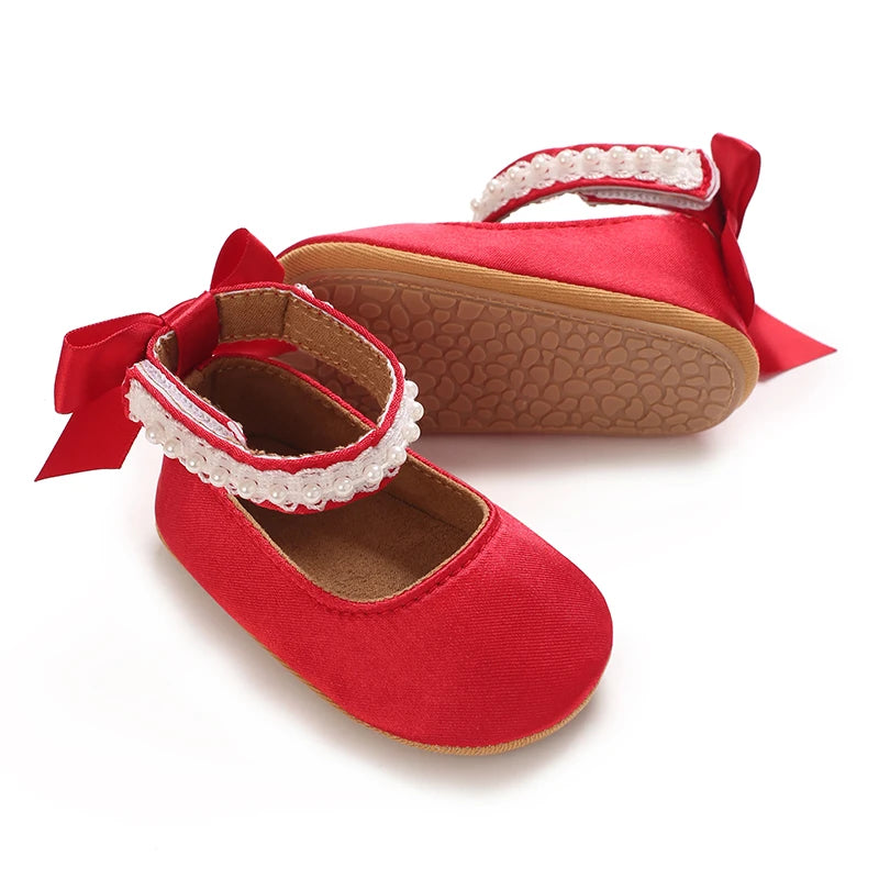 Infant Baby Girls Mary Jane Flats Bow Non-Slip Soft Sole Princess Toddler First Walkers Sneaker Wedding Dress Dancing Shoes