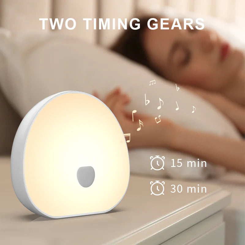 Mini Night Light with White Noise, 10 Soothing Sounds, 15/30min Timer, Colorful Lighting, Rechargeable Portable Night Light
