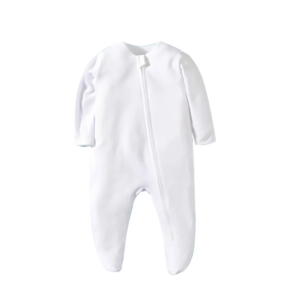 Newborn Baby Footed Pajamas Zipper Romper Long Sleeve Cotton Jumpsuit Solid White 0-12 Months Unisex Baby Clothes
