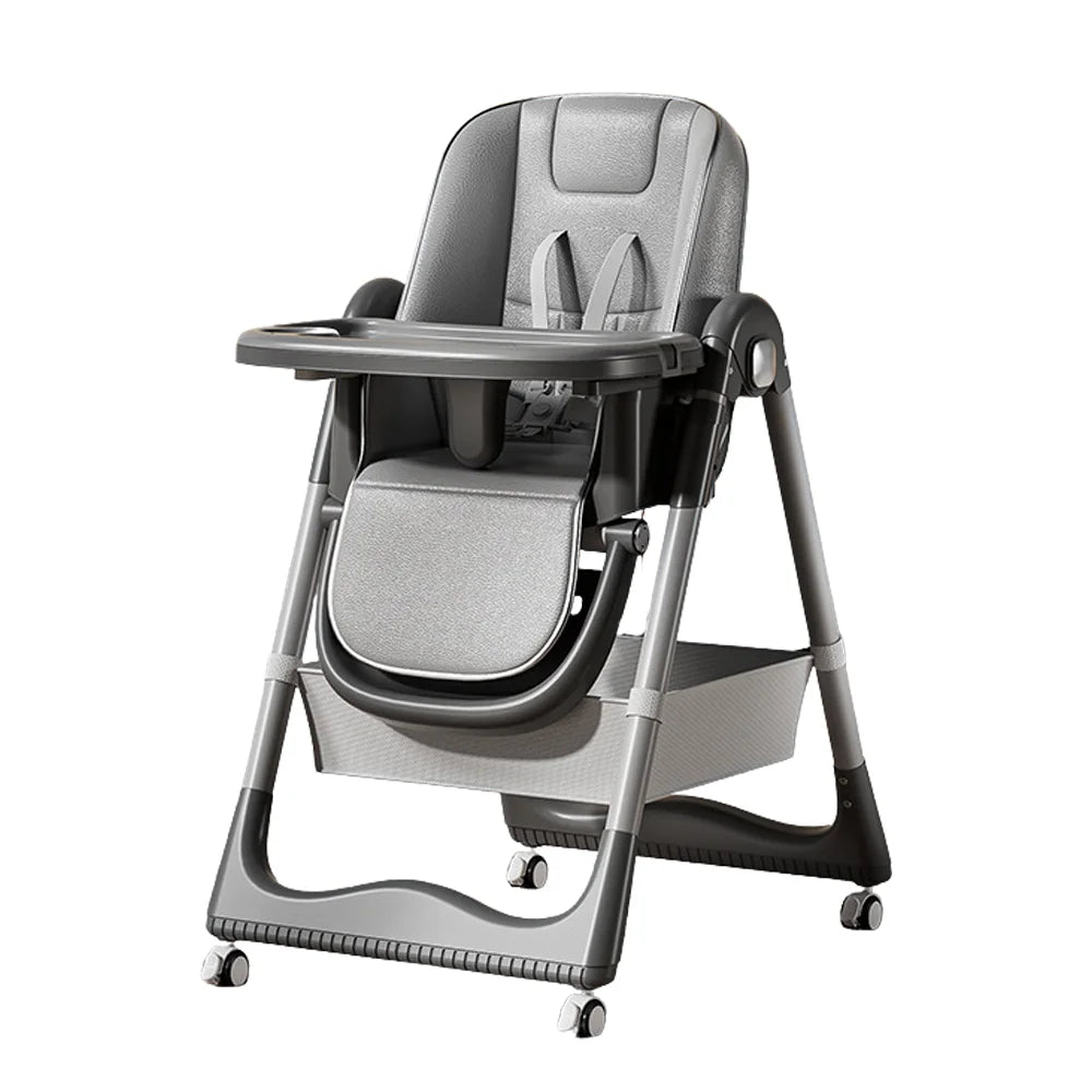 PANGDUBE Baby High Chair for Feeding Foldable Baby Dining Chair Adjustable Height Reclining Chair with Wheels, Storage Basket