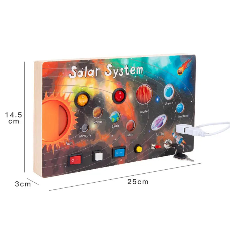 Montessori Busy Board Sensory Toys Wooden With LED Light Switch Control Board Travel Activities Children Games For 2-4 Years Old